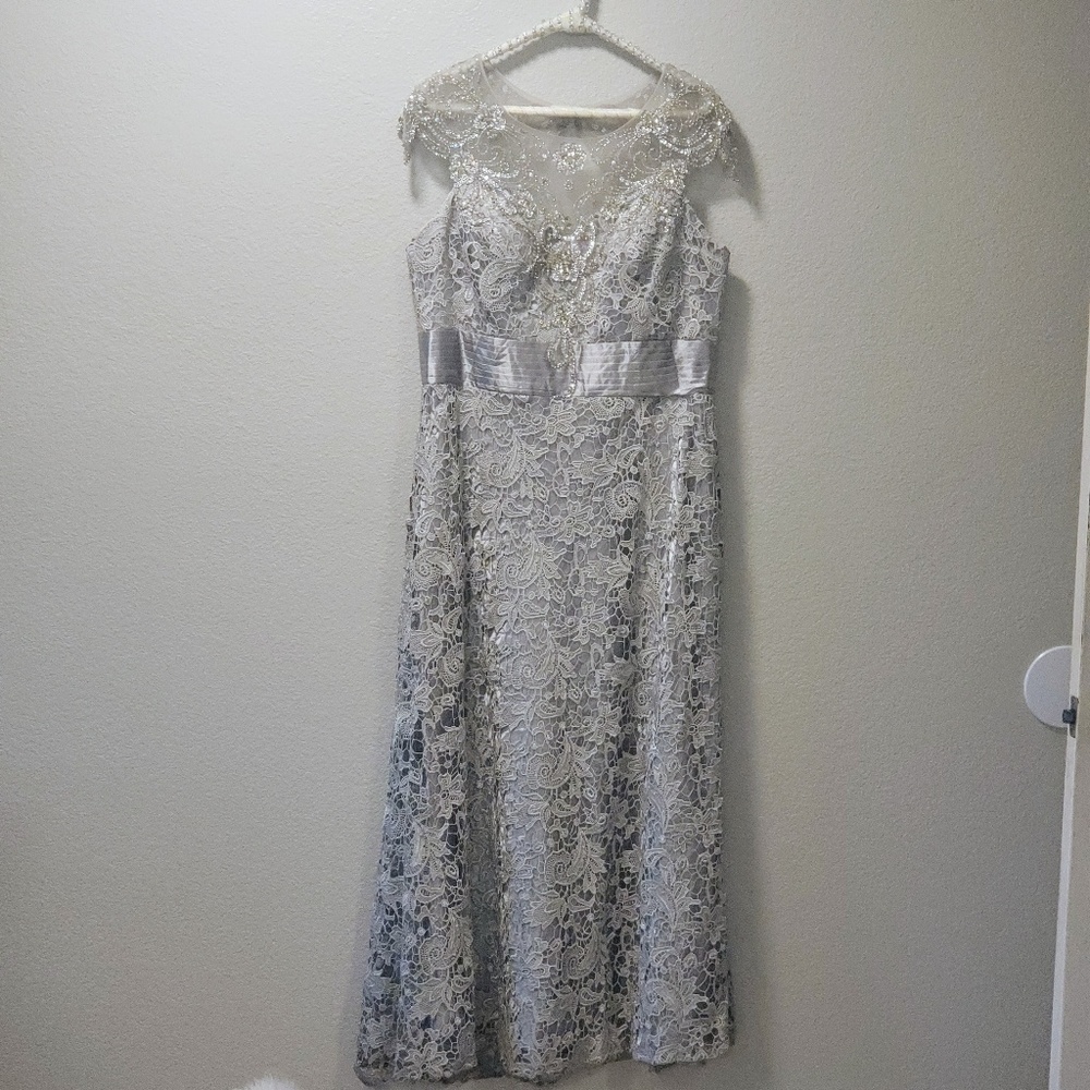 Silver Long Lace Evening Gown